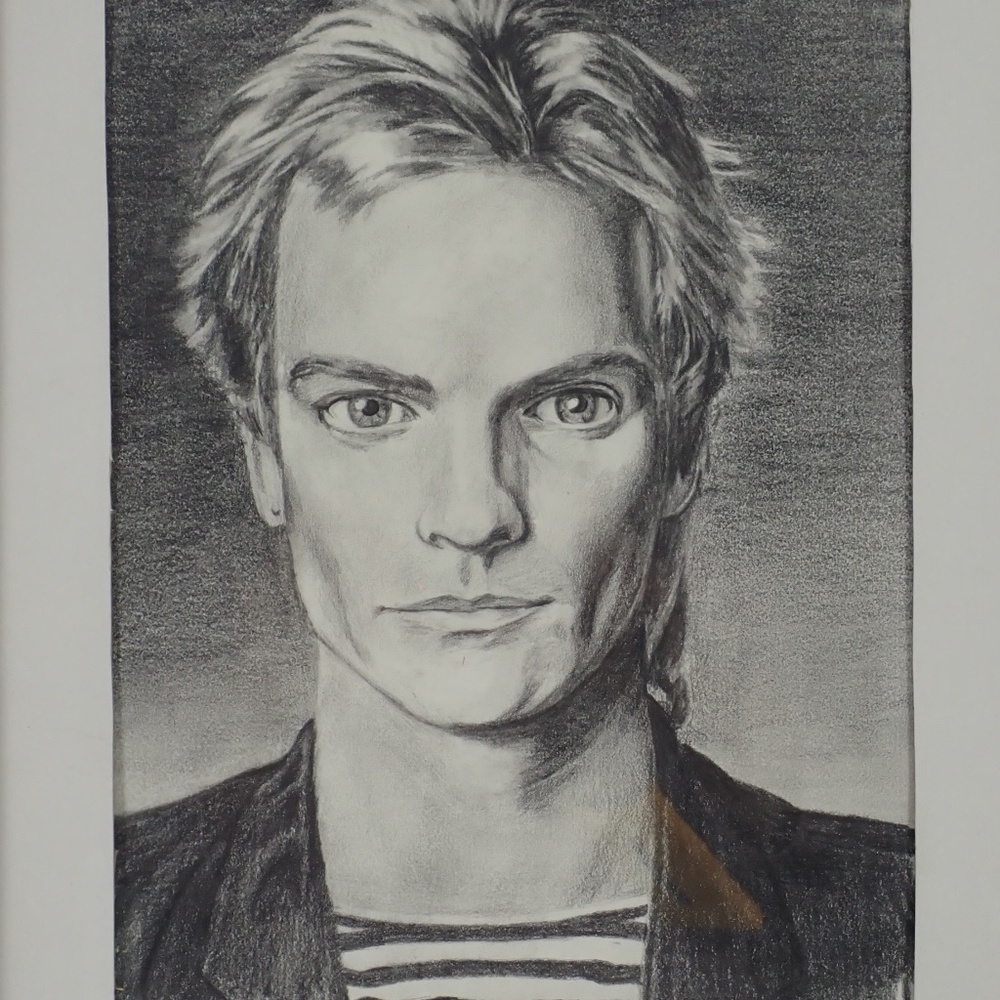 Sting Original Portrait Pencil Sketch Signed Steve Wohler 12" x 14" The Police